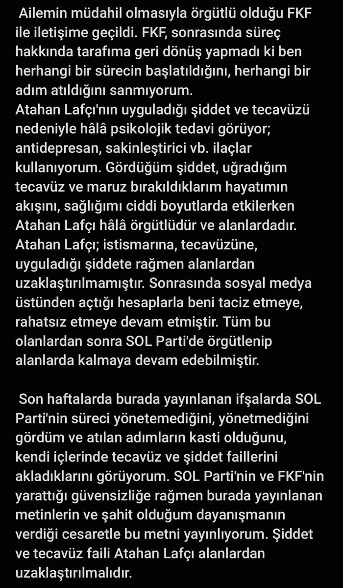 TECAVÜZ FAİLİ ATAHAN LAFÇI'YA DAİR İFŞAMDIR 
<a href="/solpartibilgi/">SOL Parti</a> <a href="/solpartiankara/">SOL Parti Ankara</a> <a href="/solgenc_resmi/">SOL Genç</a> @solfeminist_