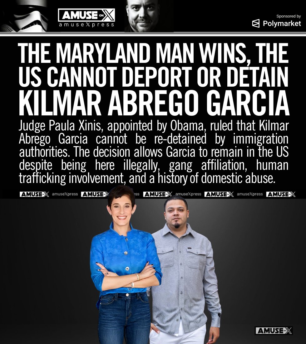 MARYLAND MAN: Obama-appointed Judge Paula Xinis blocks ICE from re-detaining Kilmar Abrego Garcia. Despite his MS-13 gang ties and criminal history, he is free to remain in the US illegally...