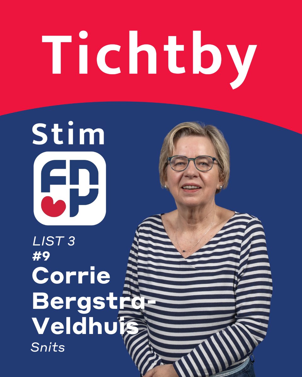 FNPsudwfryslan's tweet photo. 📣 KOM YN ‘E KUNDE MEI ÚS KANDIDATEN Corrie Bergstra-Veldhuis, al sa’n 50 jier is Snits har thús en is de nestor fan de ried.
👉 Lês har hiele ferhaal en sjoch foar alle 50 kandidaten op https://t.co/09zH0MPkb5 Stim 18 maart FNP!
#SúdwestFryslân #Snits #FNP #Tichtby https://t.co/N6nxD2UVl7