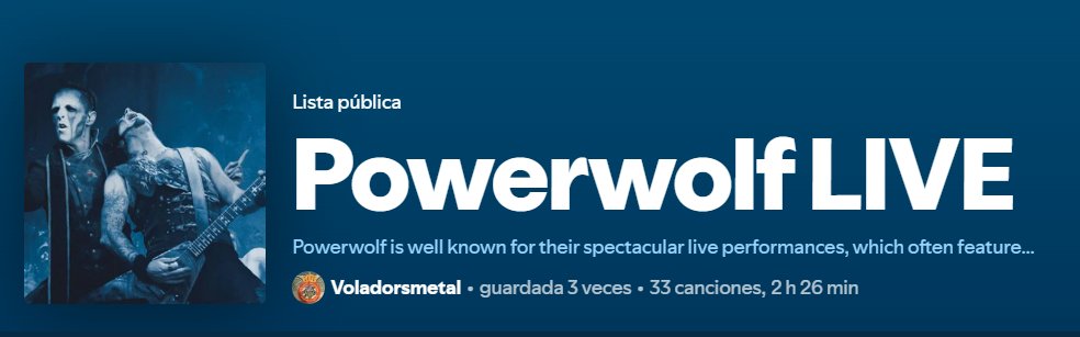. <a href="/powerwolfband/">Powerwolf</a>  ha lanzado un nuevo disco en directo. He aprovechado para actualizar nuestra lista Powerwolf LIVE en Spotify. Aquí la tenéis con la actualización de 2026. #rcde .
open.spotify.com/playlist/08MLF…