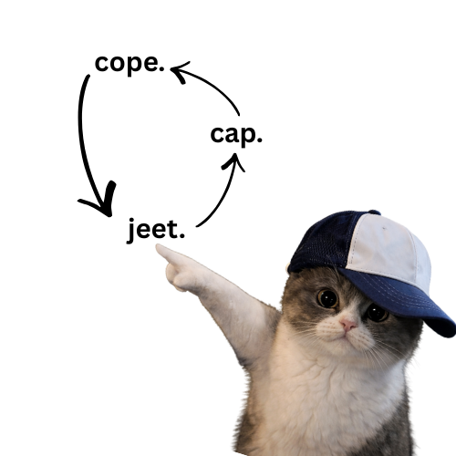 cooldevisback's tweet image. can we have a real pve runner? a cat that doesn't belong to some weirdo that will relaunch it to cashgrab. something we OWN.
we've reached a point where you can invest in a coin, HOLD, earn from cashback and shill your bags.

2024-2025 was the year of the dog wif hat

2026-2027