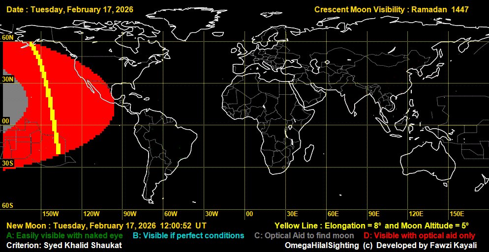 ÖNEMLİ DUYURU
Ramazan hilâli bugün kesinlikle görülmemiştir ve görülmesi teleskoplarla bile mümkün değildir. Bugün gerçekleşen Güneş Tutulması'ndan sonra yeni ay evresi şeklinde olan Ay hilâle dönmeden batmıştır. Soldaki resimde de Arabistan'dan Ay'ın görünümü bulunmaktadır.