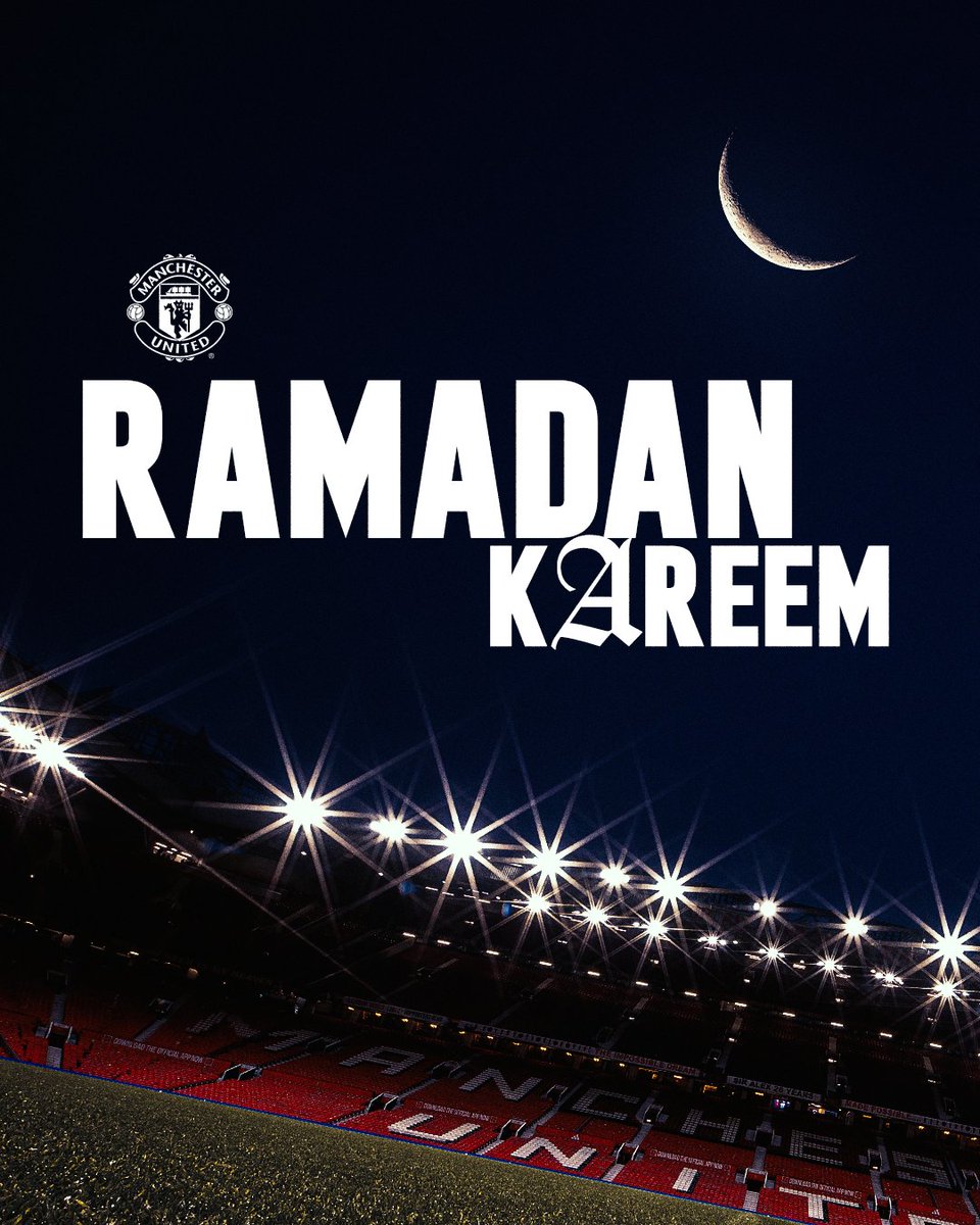 ManUtd's tweet image. Ramadan Kareem to all those observing around the world.

The United family wishes you a peaceful and blessed holy month ❤️☪️

مانشستر يونايتد يهنئكم بحلول شهر رمضان المبارك 🌙

كل عام وأنتم بخير 🙏🏻
