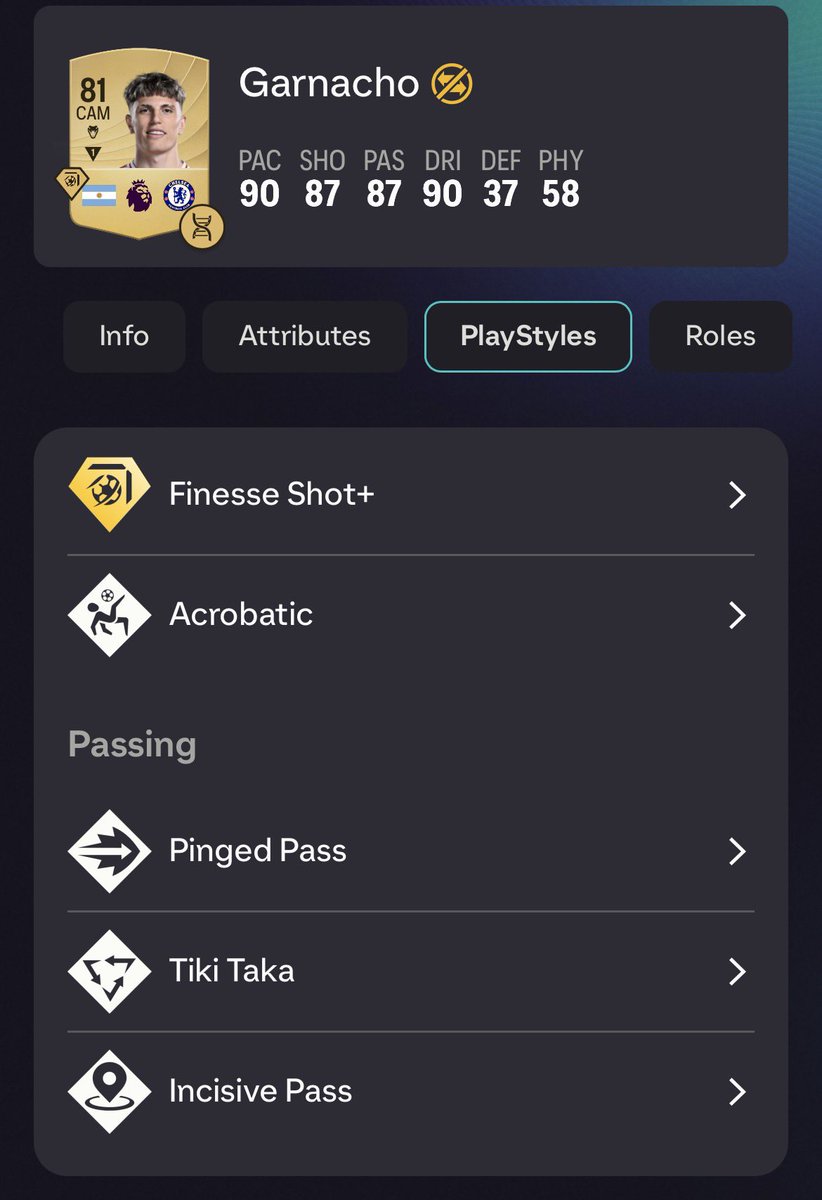 CFCJester's tweet photo. @fut_trader_D I’ve actually got a decent Garnacho. Has technical, rapid and quick step too. What do you think would be the best 2nd playstyle+ for him? https://t.co/bXpGd9StVx