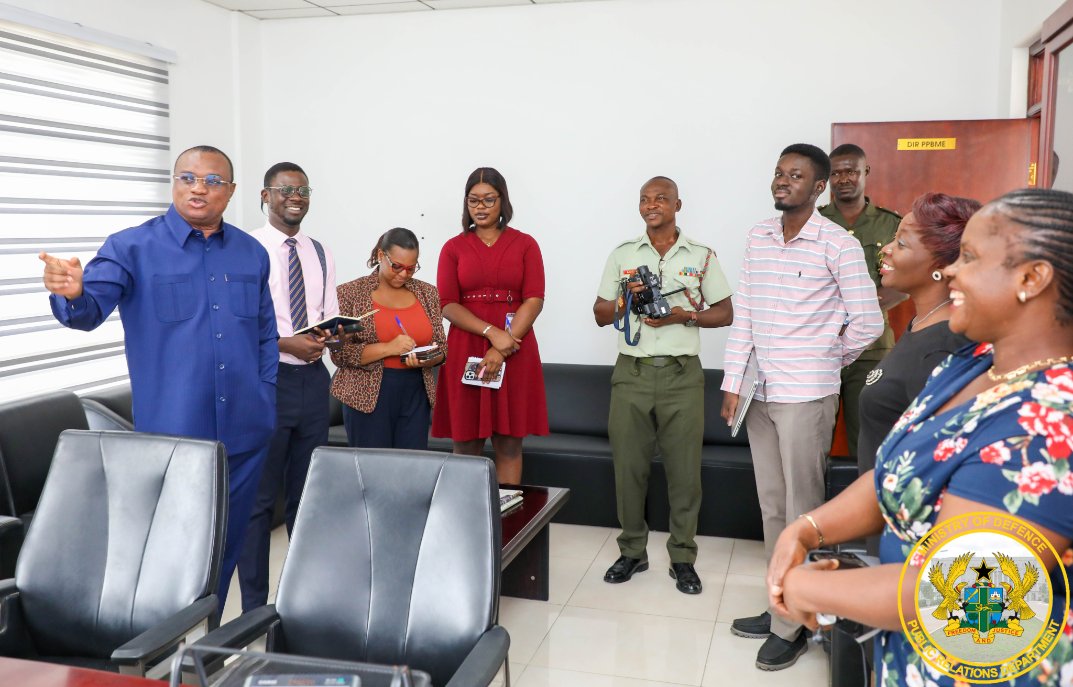 modghana's tweet photo. The Deputy Minister for Defence, Hon Ernest Brogya Genfi, accompanied by the Ministry’s Chief Director, Mr Emmanuel Kartey, have paid a working visit to various directorates within the Ministry. https://t.co/rKw7EKZwWv