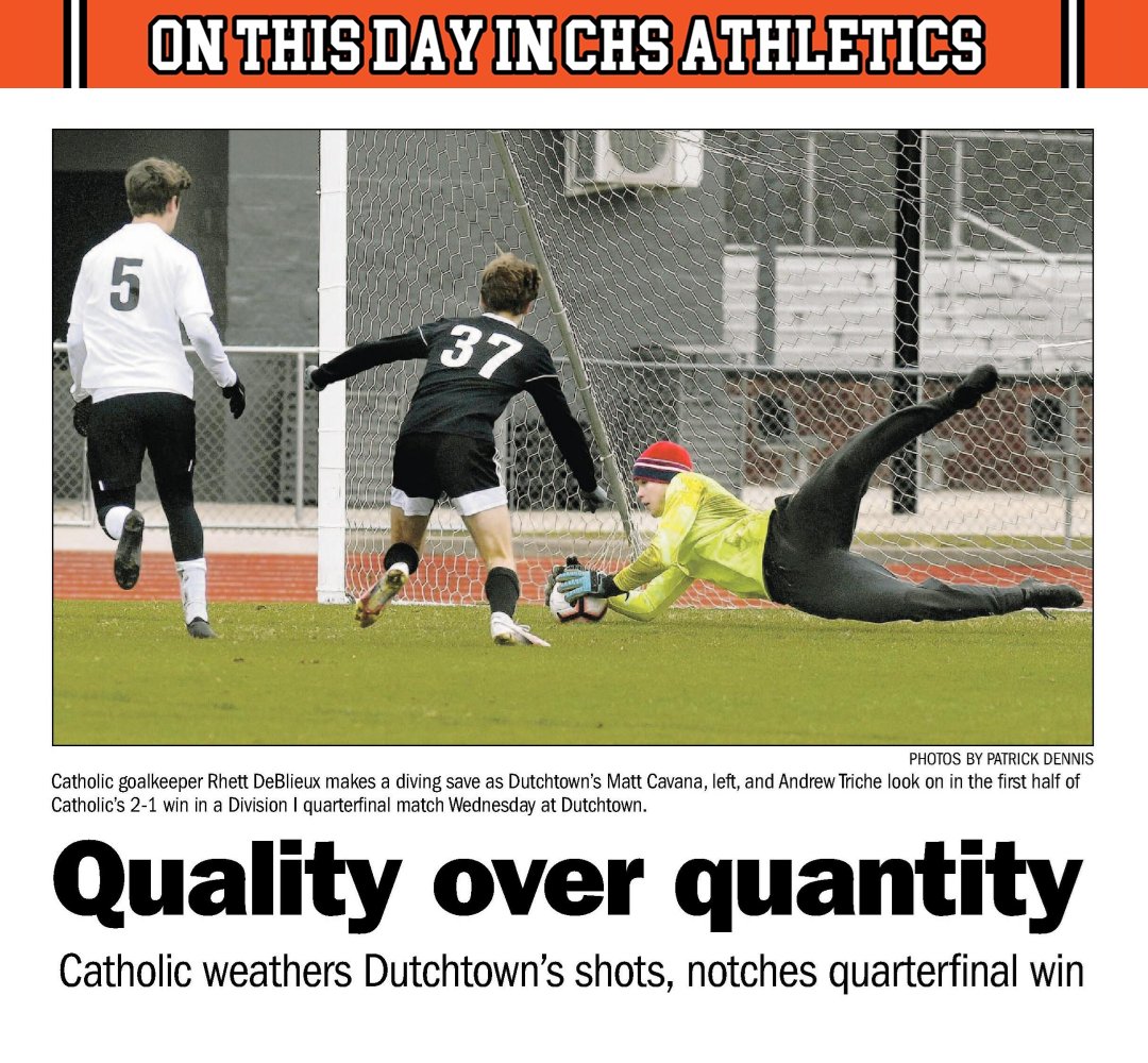 On this day in 2021, top-seeded <a href="/chsbr_soccer/">Catholic High Soccer (BR)</a> advanced to the semifinals of the state playoffs when Liam Breaux found Blake Cook off a corner kick in the 69th minute as the Bears edged Dutchtown, 2-1. Goalkeeper Rhett DeBlieux stopped 11 of the Griffins' 12 shots on goal to help