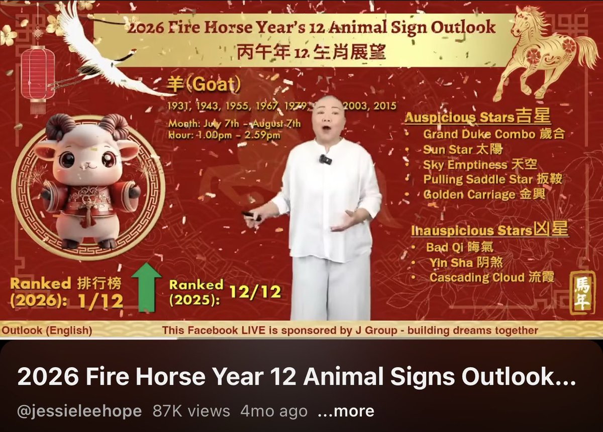 OccultHours's tweet photo. MOST AUSPICIOUS RANKINGS FROM BEST TO WORST 2026 ✨⭐️

1. CONGRATULATIONS GOAT 🏆🐐
2. OX
3. RABBIT 
4. ROOSTER
5. HORSE 
6. MONKEY
7. PIG
8. SNAKE
9. DOG
10. DRAGON
11. TIGER 
12. RAT https://t.co/jZ0O4mA564