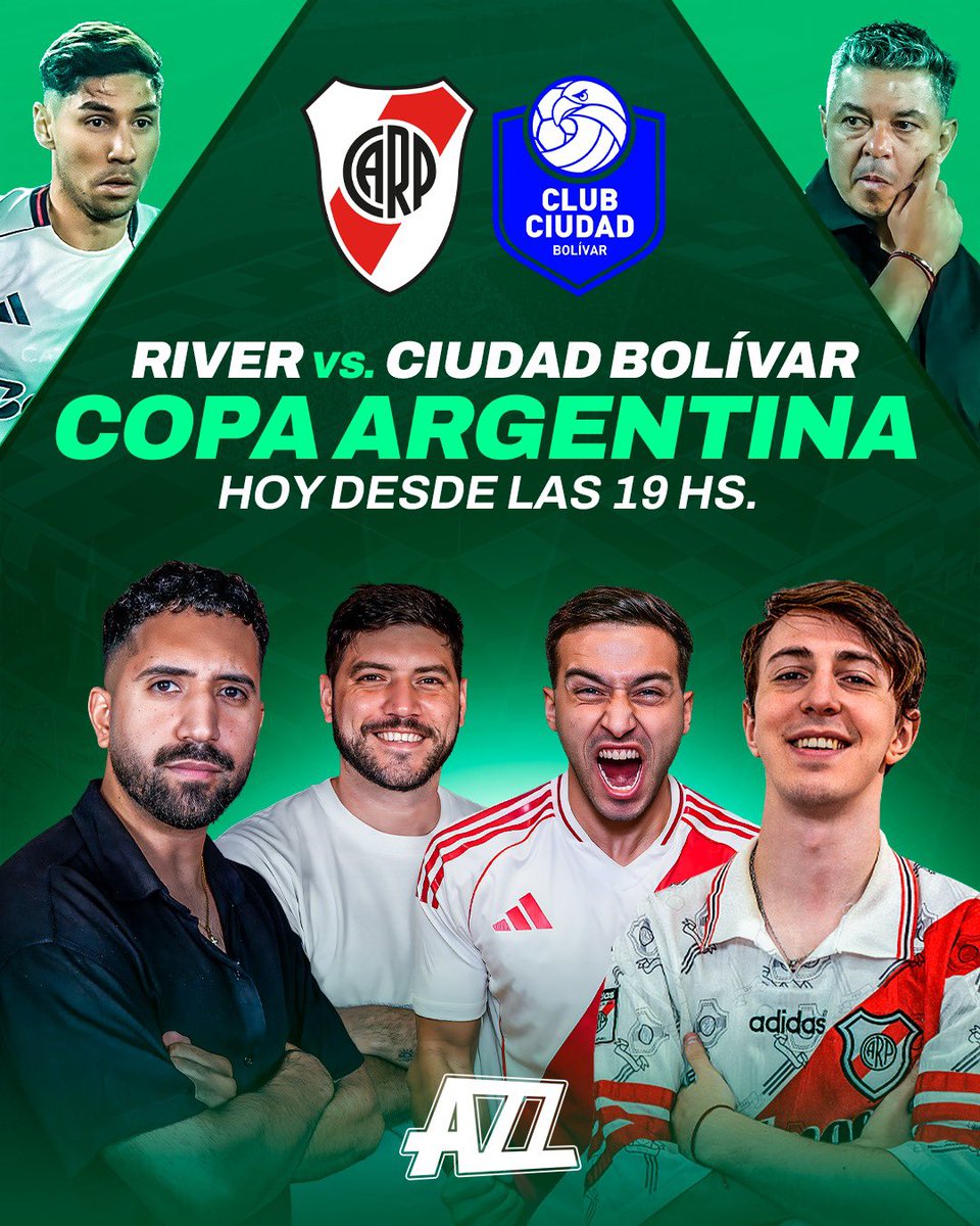 River y Ciudad de Bolívar se enfrentan por un lugar en los 16avos de final de la #CopaArgentina 🇦🇷

Desde las 19 h seguí la previa y el partido junto a <a href="/RenzoMPantich/">RENZO PANTICH</a>, <a href="/AlanFallabrino/">Alan Fallabrino</a>, <a href="/Nicoluaces/">Nicolás Luaces</a> y <a href="/NicoIndrieri/">Nicolás Indrieri</a>.

▶️ Te esperamos: yt.openinapp.co/wbh1b