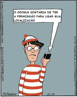 EntreMentes's tweet photo. A imagem é do quadrinista John McPherson. Ela mostra Wally olhando para um smartphone. Uma seta aponta para o celular, e a legenda sugere que o Google está pedindo permissão para usar sua localização.
O cartoon faz uma brincadeira com o conceito do livro "Onde Está Wally?" https://t.co/XELVmA6cF3
