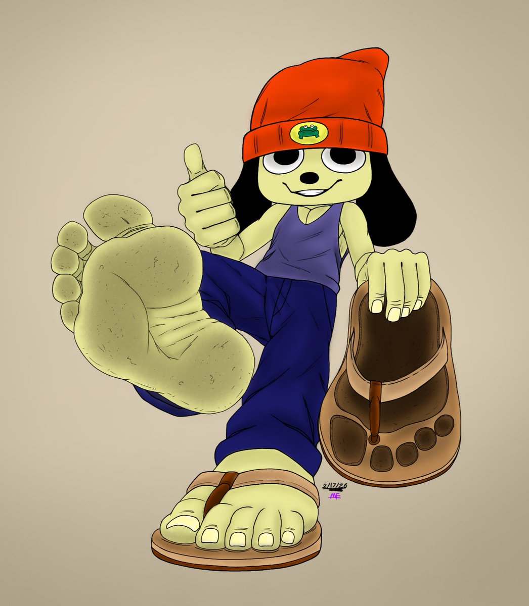 Finally finished drawing parappa. Love how he came out.  

Ya know he the type to let ya love up on them big dirty feet fresh from the flops. 👣🩴🙏🤤♥️