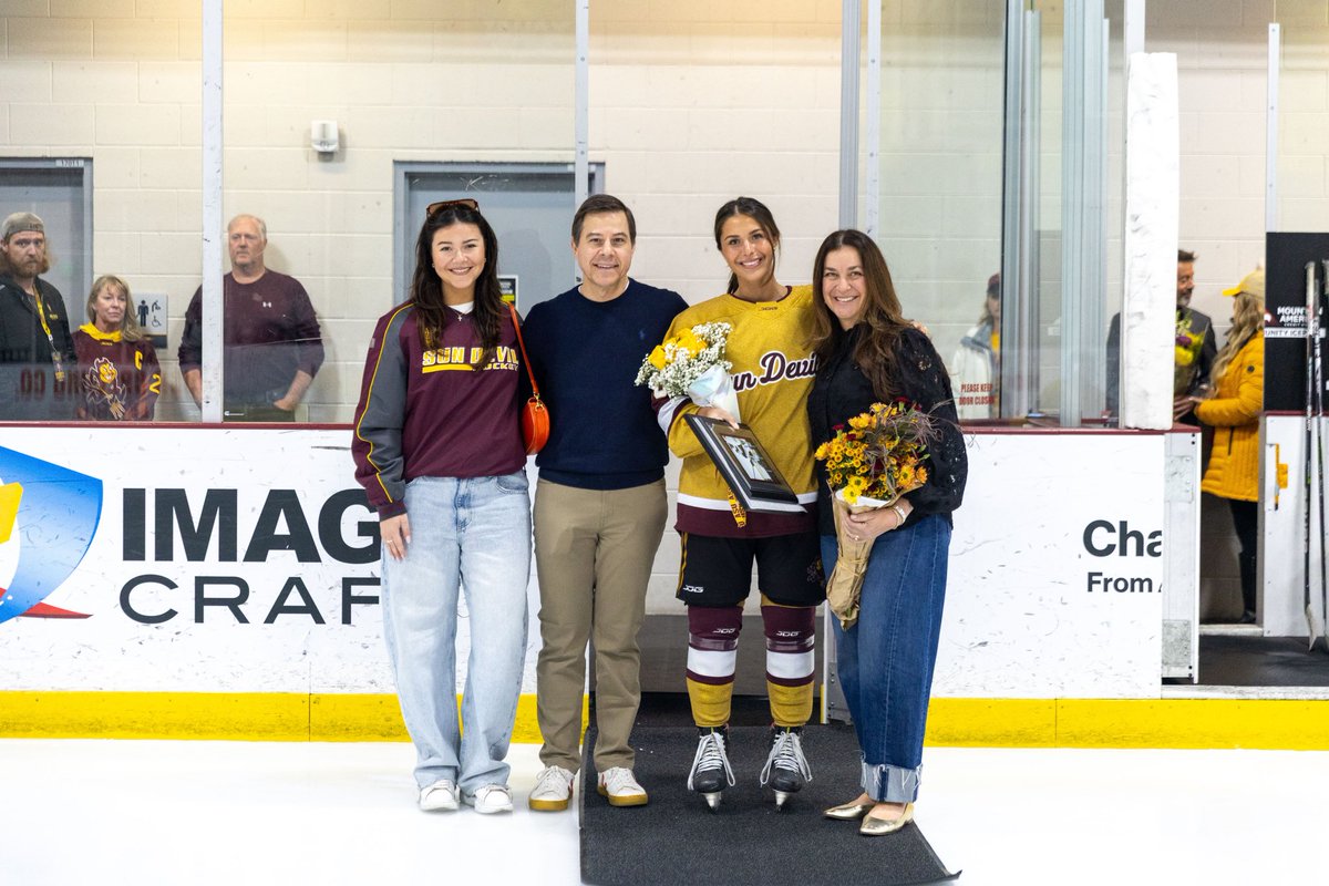 WomensHockeyASU's tweet photo. Looking back at Saturday evening where we celebrated our class of 2026 graduates 😈

Congratulations to #12 Evie Olson, #18 Jess Dorovenis, #24 Sam Murphy, and #30 Quinn Eatinger!

#LeaveALegacy https://t.co/lYCAwoV6CQ