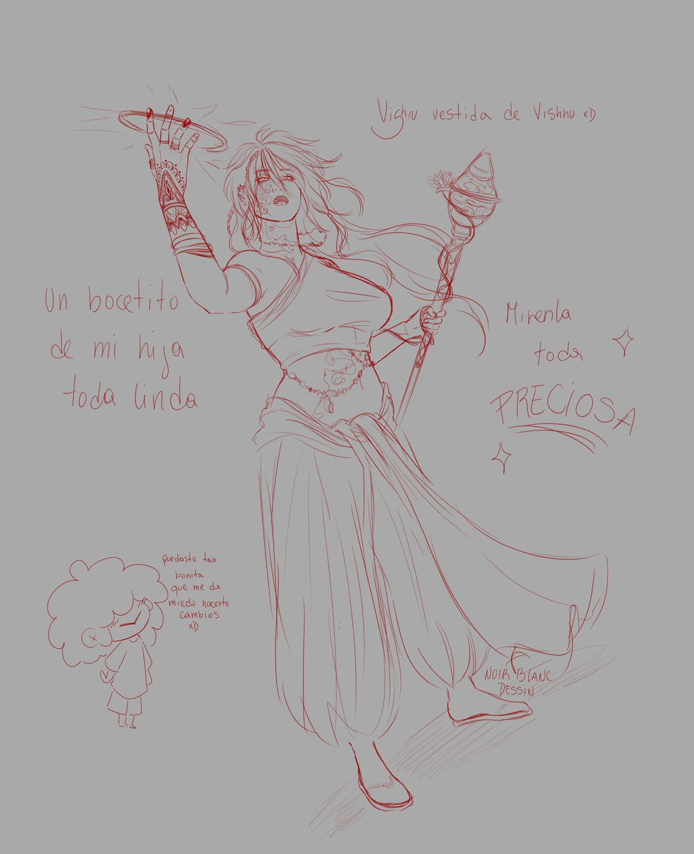 Boceto de mi preciosa hija vestida como vishnu, porque si va a tener su nombre, va a tener su cosplay xDddd
#RELTDV #fanart 
Referencia de <a href="/theposearchives/">The Pose Archives | Pose Reference ⚔️</a>