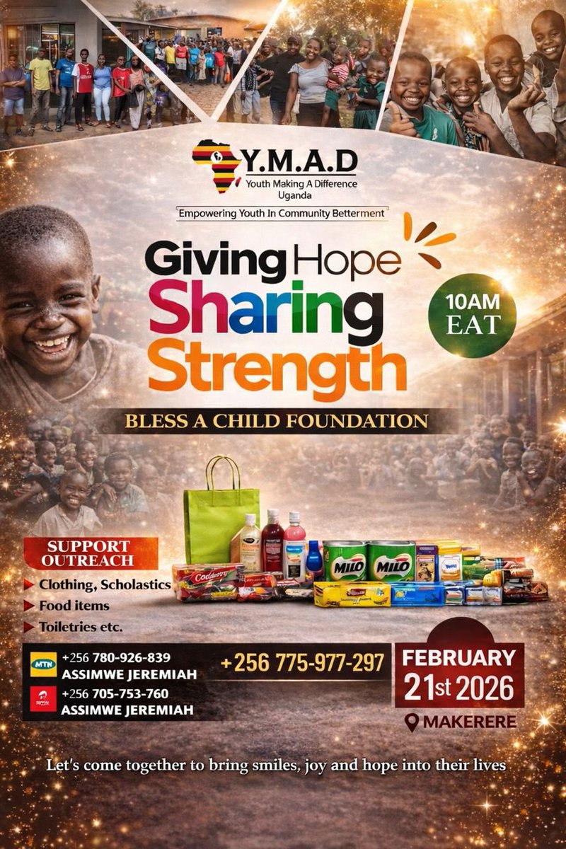 ymad_ug's tweet photo. Giving Hope, Sharing Strength. 
Join us this Saturday as we make our first outreach of the year to Bless A Child Foundation, Makerere.

Your support and presence will be greatly appreciated. 

#YouthMakingADifference https://t.co/hgRwgKjVhS