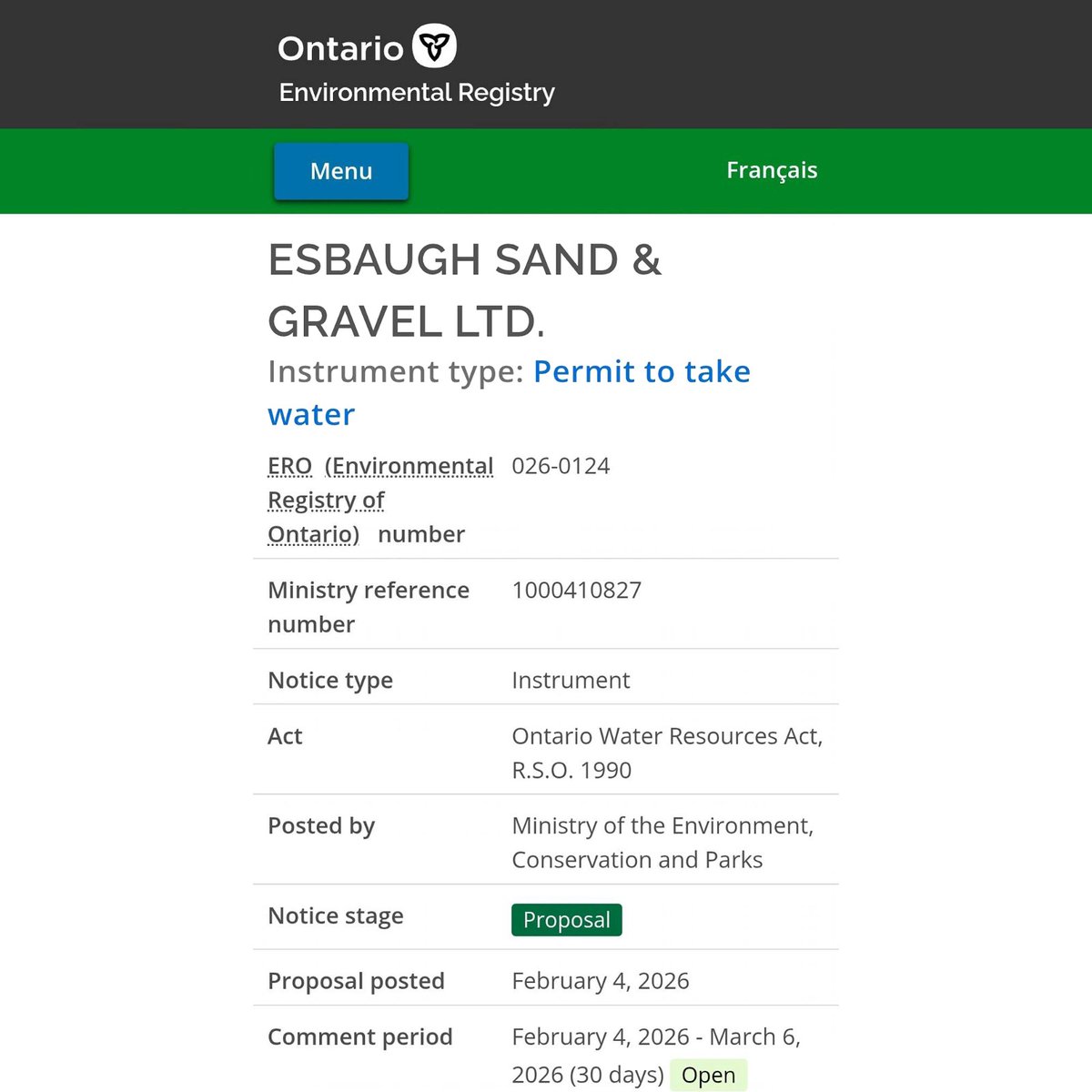 CFifeKW's tweet photo. A gravel &amp; sand extraction company has applied for a new water taking permit in Wilmot. We've paused housing development, stalled construction &amp; job creation because of a water shortage. Why is the province still allowing more water taking permits? #onpoli https://t.co/dZuustsCEY https://t.co/6wCAXwD4cU
