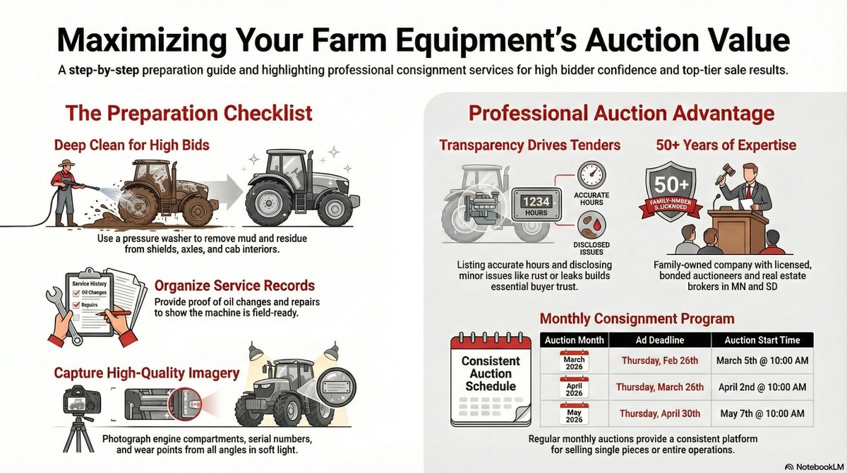 FragodtAuction's tweet photo. 📷 Planning to sell farm equipment in 2026?

If you’re considering an upcoming farm retirement, equipment upgrade, or consignment auction, start here:

📷 Read the full guide:
https://t.co/pz9TI5RNFd...

📷 Have questions about selling? Contact us Today. 320-734-4408 https://t.co/y5GA6fyhTC