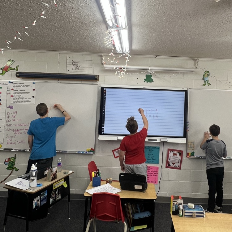 MCSTryon's tweet photo. 6th &amp; 5th are utilizing the whiteboard and smart board to work through fractions and equations. https://t.co/wLSQYOfqo5
