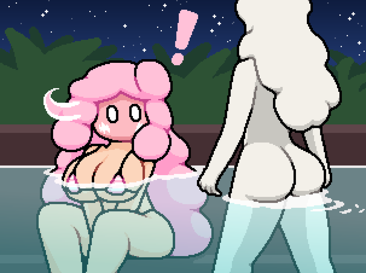 Well y'know if Tomato's gonna dedicate this 'Mia week' I might as well get involved - so here's the aftermath of her and Creme's duet ;p

'W-wait where's your swimsuit!?'

'It's just us two in the pool, I don't need mine... 
in fact, I don't think you need yours, either~'