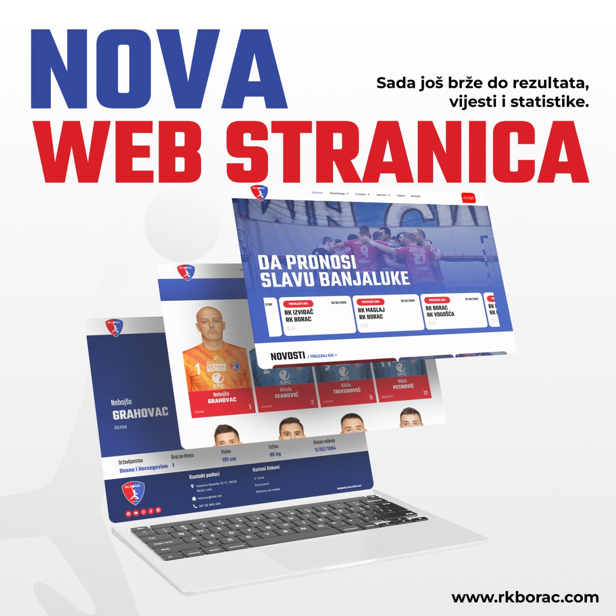 RKBorac's tweet photo. Nova stranica u funkciji!

U cilju boljeg informisanja naših navijača i rukometne javnosti redizajnirali smo sajt našeg kluba!

Brojne novosti pogledajte na linku uz od sada .com domen 👇

https://t.co/Fo4IRm9aCU https://t.co/C3SHMqyEFK