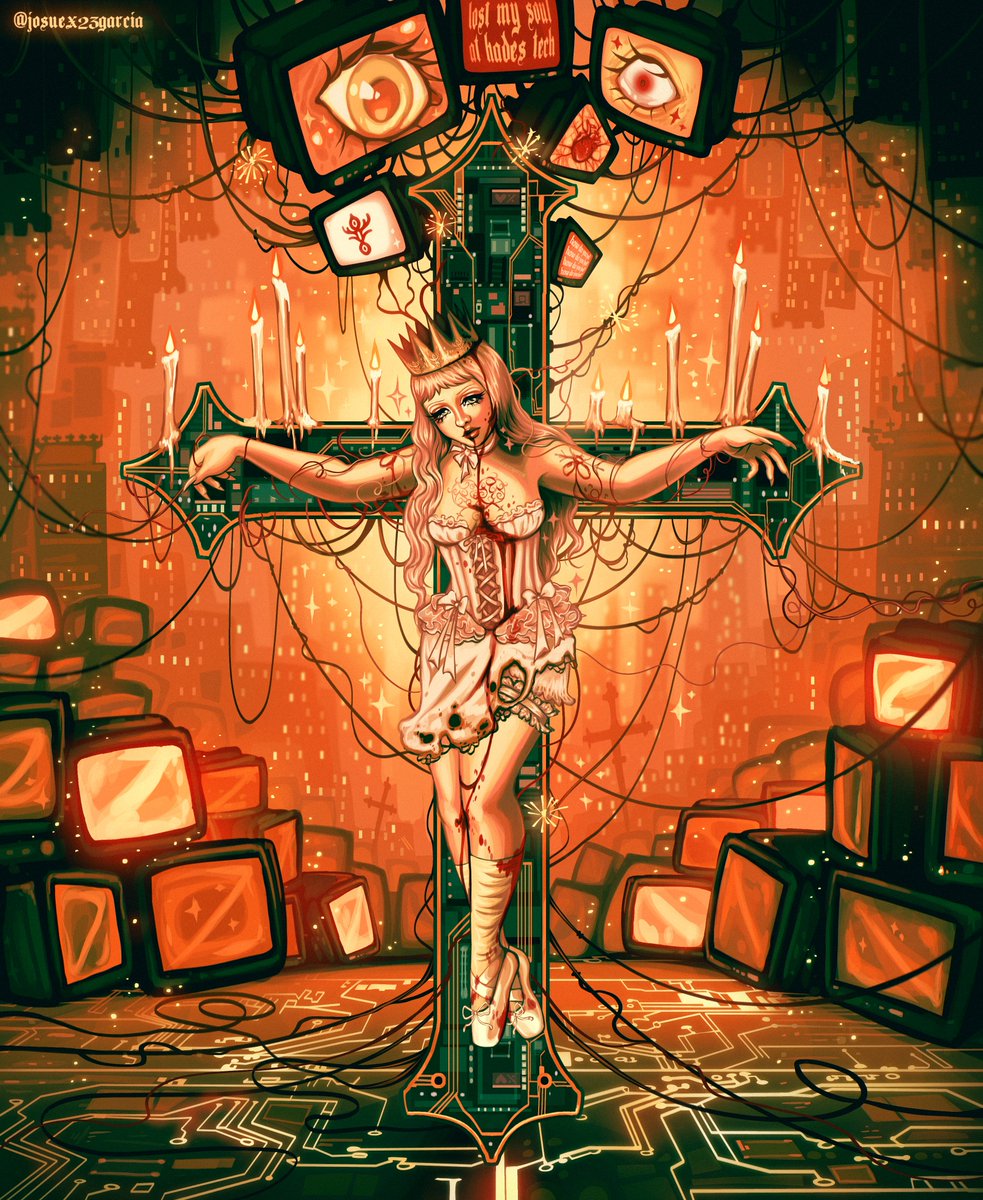 𝔩𝔬𝔰𝔱 𝔪𝔶 𝔰𝔬𝔲𝔩 𝔞𝔱 𝖍𝖆𝖉𝖊𝖘 𝖙𝖊𝖈𝖍 ✼ ❤️‍🔥⚔️🕯

hey everyone!! i'm back with one of my most intricate artworks for my dear <a href="/MelanieLBBH/">Melanie Martinez</a> 🤍🔥