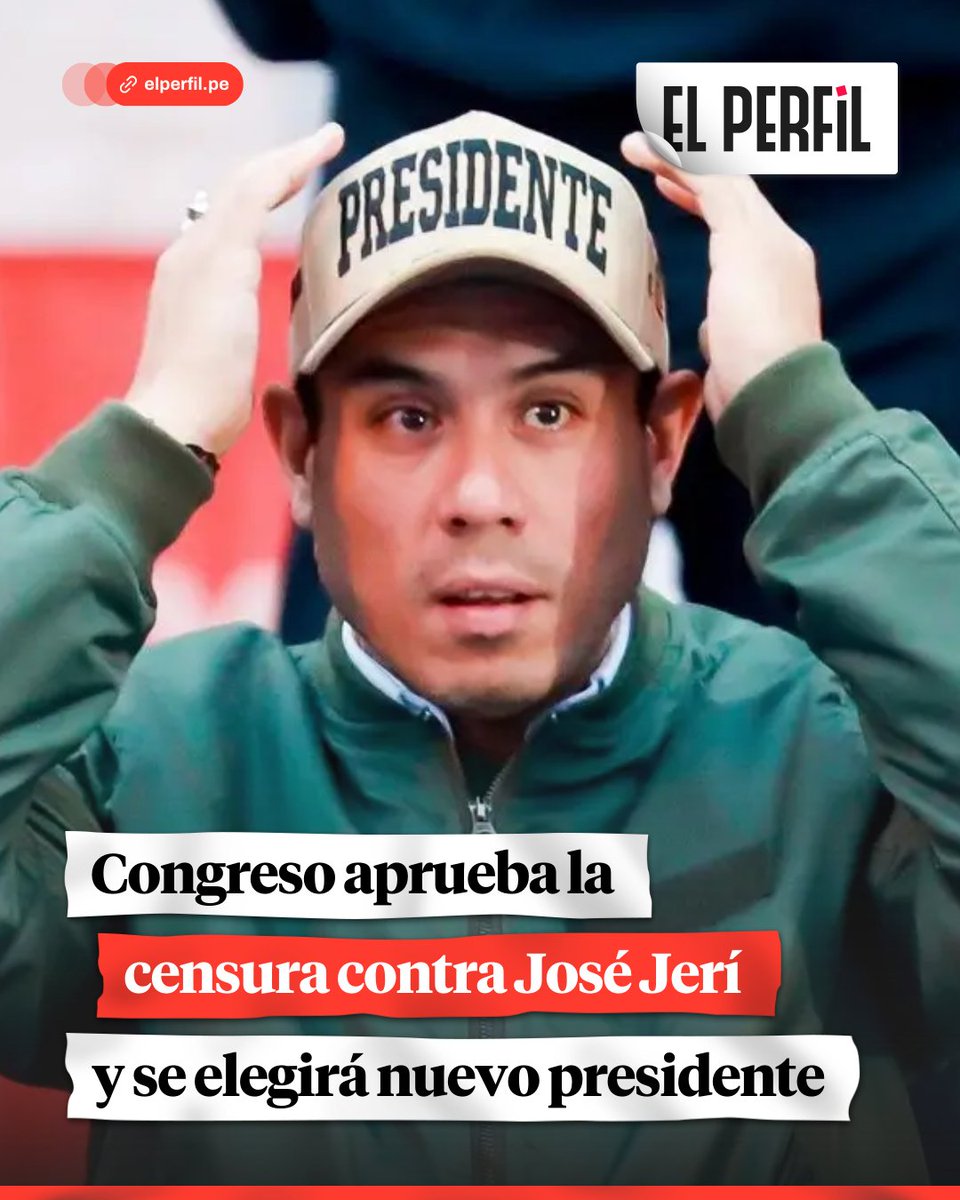 🚨 #JoséJerí es censurado y deja la presidencia.

🗳️ El pleno elegirá mañana nuevo presidente, quien asumirá hasta el 28 de julio.

💼 Jerí fue censurado por las siete mociones en su contra, vinculadas a reuniones con Zhihua Yang y presuntas contrataciones irregulares en Palacio.