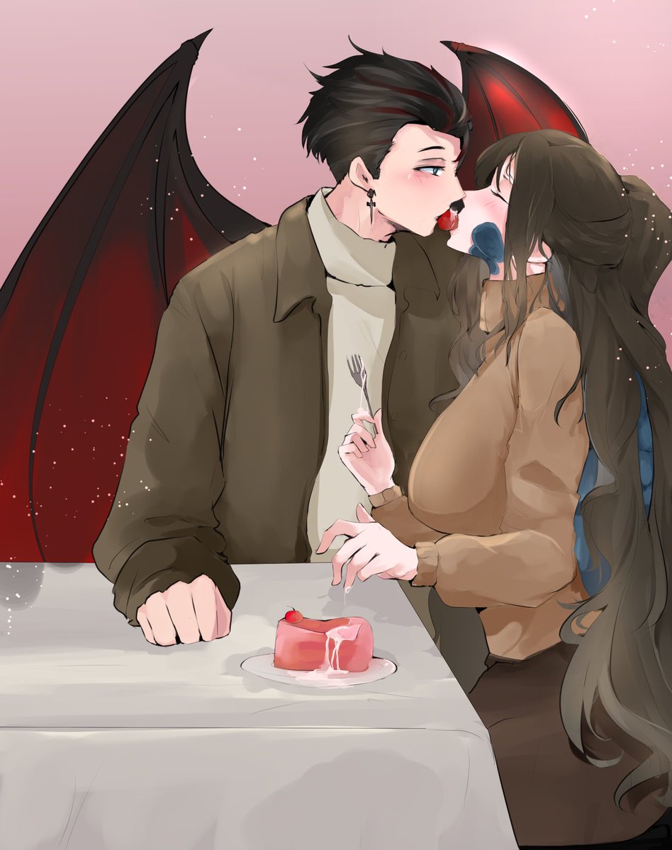 I know this is late lol But Happy Valentine’s Day to my special goober . I love you so much <a href="/Grim_VT/">GrimVT</a> (p.s you can have some of my cheesecake just this once ) 
Art by snowxazz of Fiverr , please go check them out