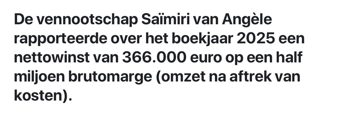 Die definitie van brutomarge kan toch wel wat scherper <a href="/tijd/">De Tijd</a> 😉. Het zijn overigens cijfers van boekjaar 2024. Een reeds neergelegde jaarrekening over boekjaar 2025 zou wel bijzonder snel zijn.