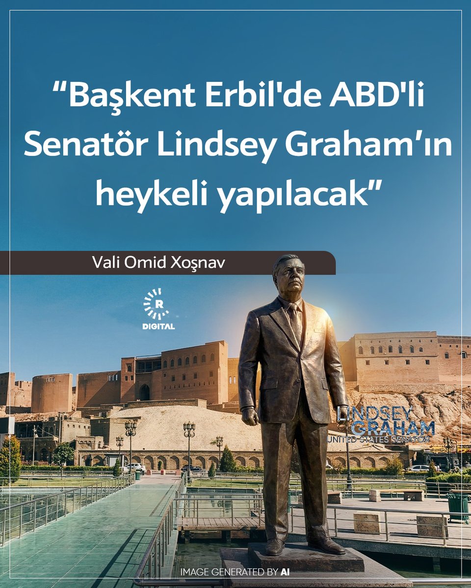 RudawTurkce's tweet photo. Erbil Valisi Omid Xoşnav, Kürt halkına ve davasına verdiği kararlı destekten dolayı ABD’li Cumhuriyetçi Senatör Lindsey Graham’ın heykelinin başkent Erbil’de yapılacağını açıkladı https://t.co/YfznG7H9jZ