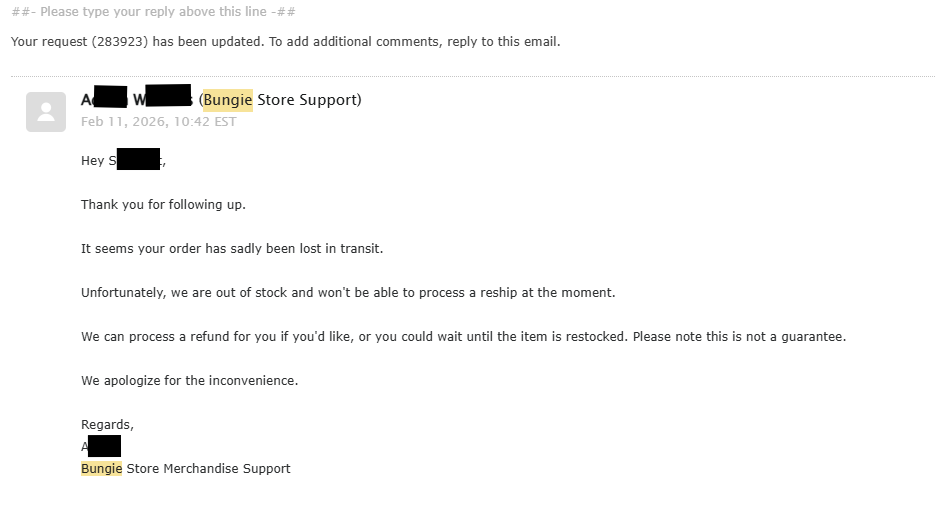 justsimplysid's tweet photo. After a quick purchase, the tracking ID (CY063681407US) never displayed any updates. The support team kept asking me to wait week after week until...

My only viable choice is a refund?

I've been a dedicated part of the Bungie community; this is absolutely disheartening. https://t.co/6nFmYV5T9n