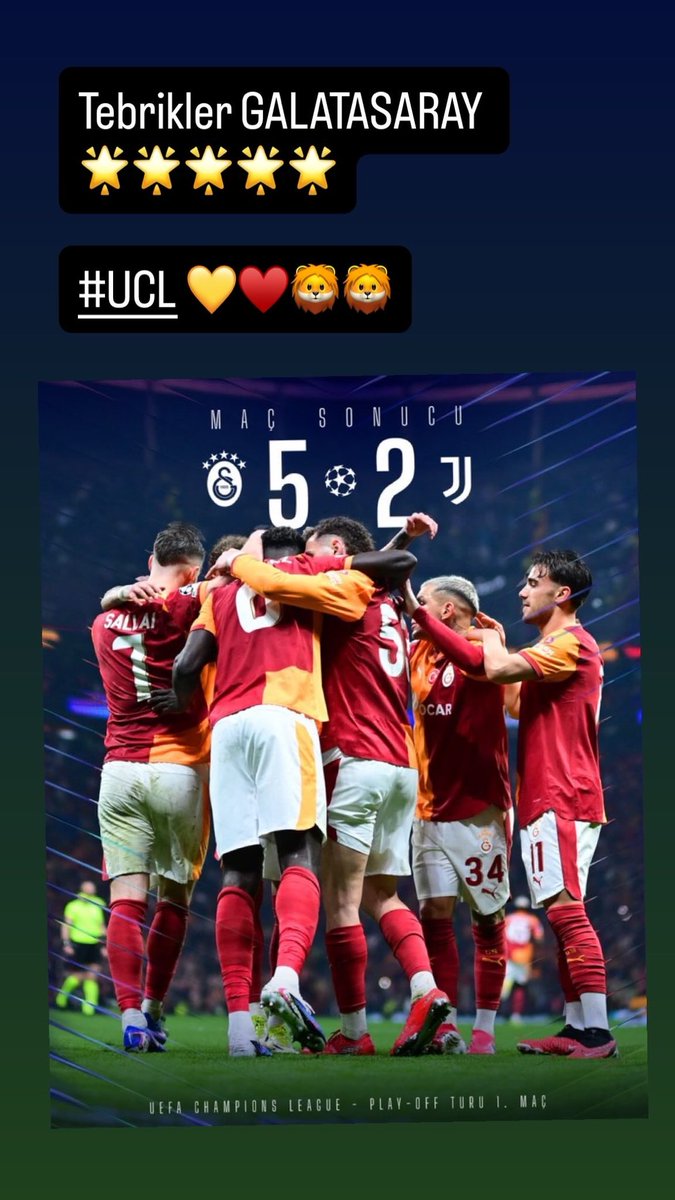 🌟🌟🌟🌟🌟

#UCL  Tebrikler GALATASARAY