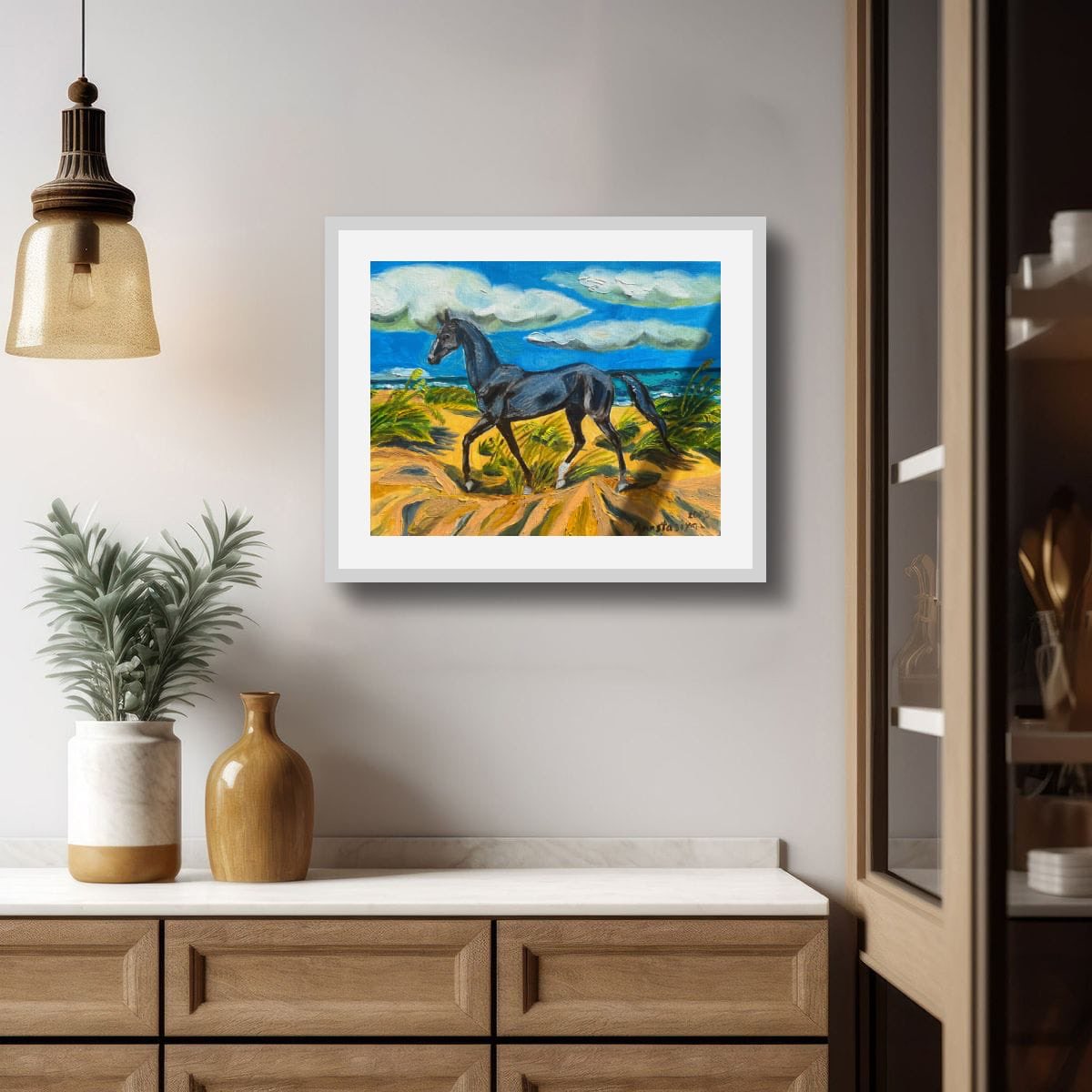 An_Pogor's tweet photo. I painted this horse walking the dunes to portray a quiet freedom against the Atlantic breeze. I used textured brushwork and layered color to let the grass and waves suggest movement without overworking the scene. https://t.co/a5dA3ChfYj
