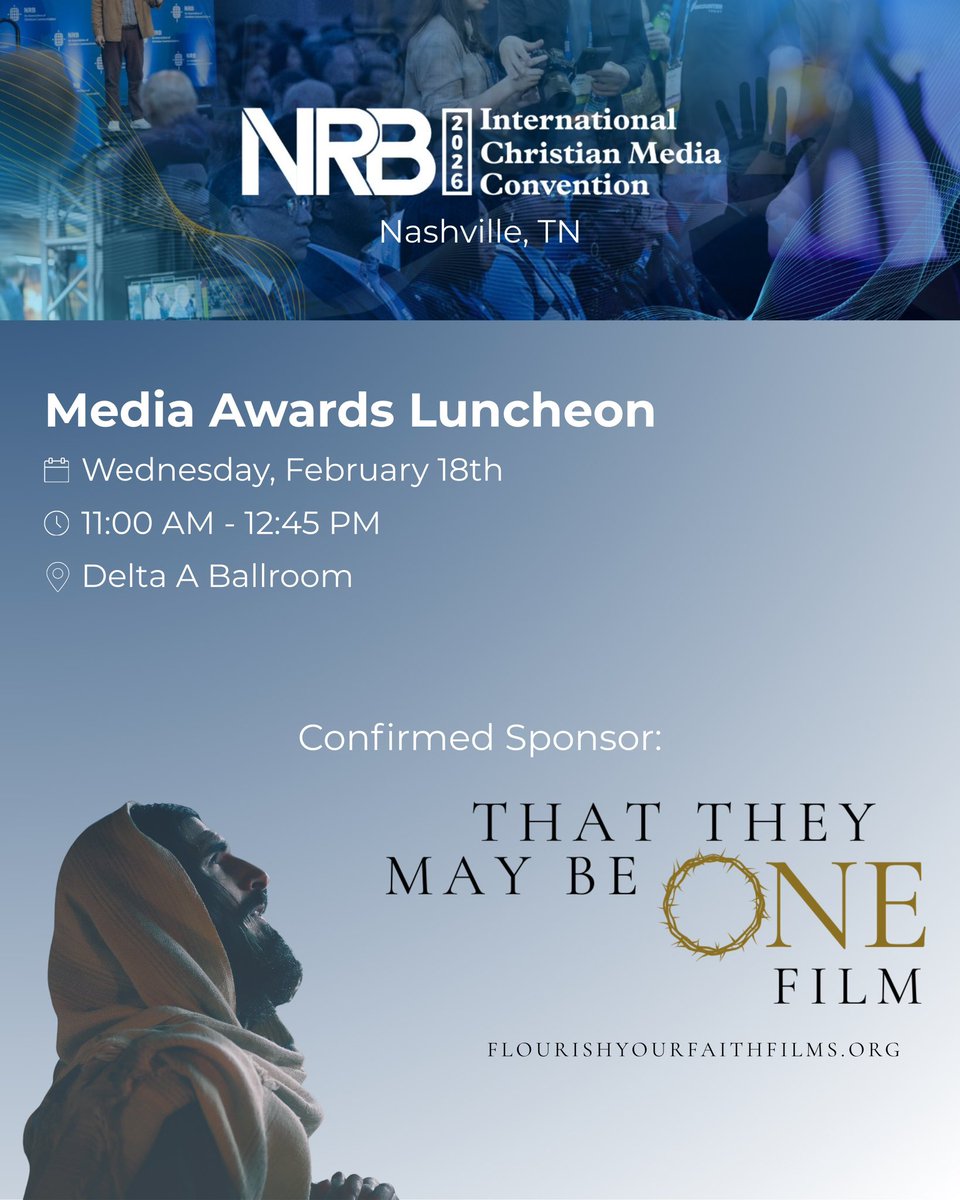 TTMBOFilm's tweet image. If you’re attending #NRB2026, catch us at tomorrow’s luncheon where you can hear from our team and learn more about our film, #ThatTheyMayBeOne, in theaters this Spring 🎬 

#ChristianUnity #John17
