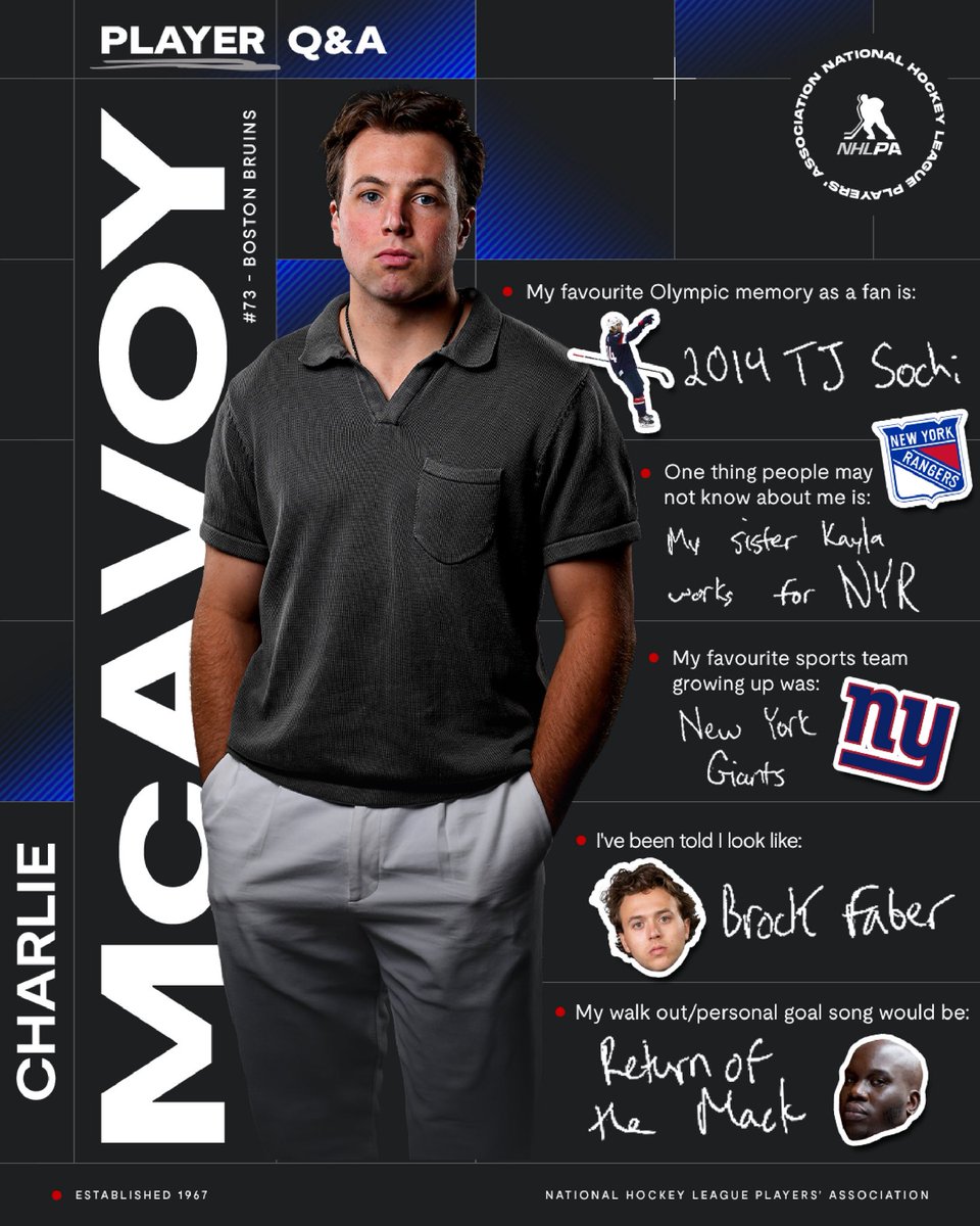 NHLPA's tweet image. 🤓 If Charlie McAvoy puts on glasses, you may just think it's Brock Faber.

The @USAHockey blueliner on doppelgangers, Olympic memories and more in this week's Player Q&amp;amp;A 👇