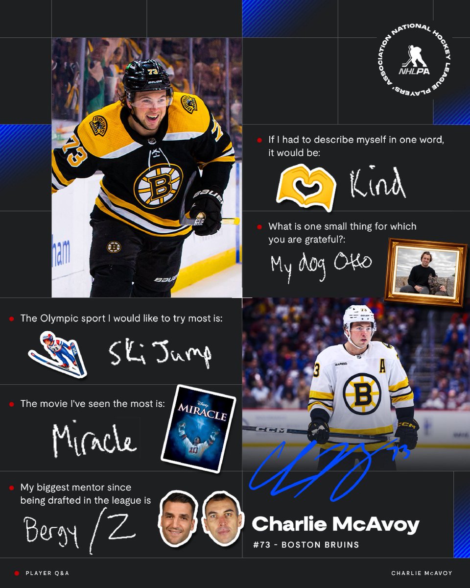 NHLPA's tweet image. 🤓 If Charlie McAvoy puts on glasses, you may just think it's Brock Faber.

The @USAHockey blueliner on doppelgangers, Olympic memories and more in this week's Player Q&amp;amp;A 👇