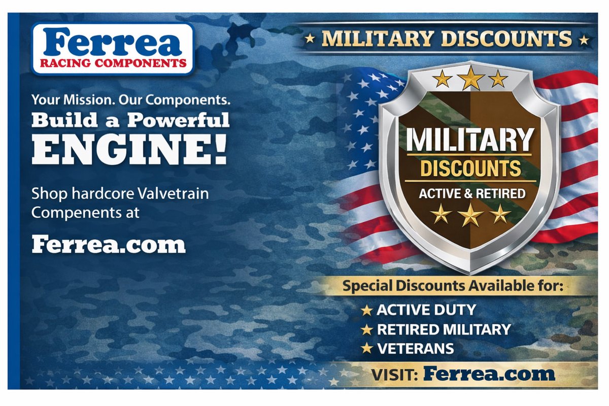 Coming into 2026, we’re proud to continue our Military Discount Program 🇺🇸

Shop, verify with the blue button at checkout, and get 30% off 3,500+ products.

Thank you to all who serve and have served.

#ferrea #ferrearacing #militarydiscount #armedforces