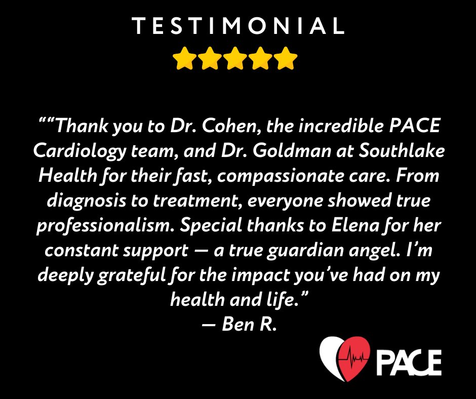 pace_cardiology's tweet image. Real stories. Real impact. 

We’re grateful for the trust our patients place in us. Thank you, Ben R., for sharing your journey &amp;amp; kind words. 
#PatientStories 
#HeartHealth #CompassionateCare #HealthcareHeroes 
#CardiacCare 
#TestimonialTuesday
@heartablator @southlakehlth