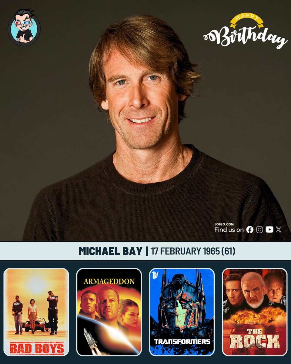 joblocom's tweet photo. Michael Bay turns 61 today! 🎂
#Bayhem #BadBoys #TheRock #TransformersFranchise https://t.co/nnEStDBgHo