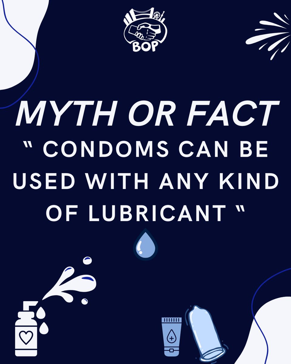 bopcamba's tweet photo. MYTH OR FACT. Condoms can be used with any kind of lubricant? Learn sexual health knowledge about lube &amp; condoms, and find out what is &amp; isn't compatible with existing various condoms &amp; lubes.

#MythVsFact #Myth #Fact #BOP #Men #health https://t.co/owNcm1HCYx
