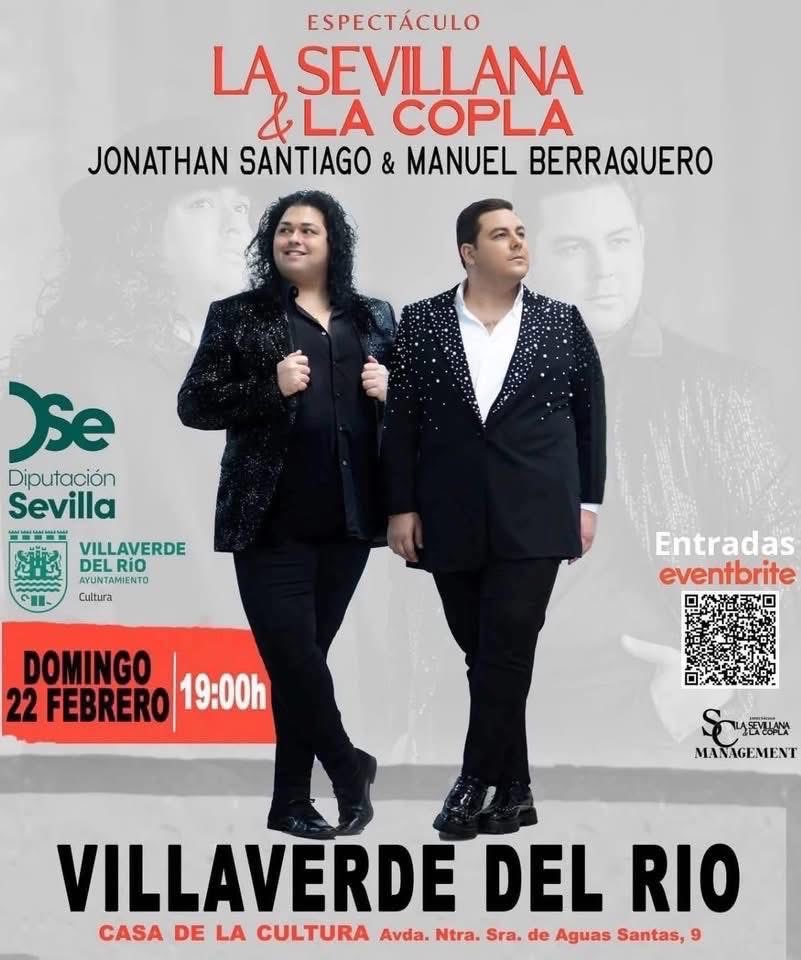 Este próximo Domingo 22 de febrero, a las 19:00 h, iniciamos la gira con el primer concierto de esta temporada de LA SEVILLANA Y LA COPLA, en la Casa de la Cultura de Villaverde del Río.
Las entradas podéis adquirirlas en 
eventbrite.es/e/entradas-la-….
¡Os esperamos!
<a href="/barcialopodus/">Francisco barcia</a>.
