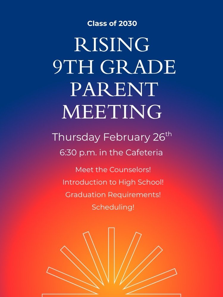 Milton_Union_MS's tweet photo. Attention parents of 8TH GRADE STUDENTS: there will be a parent information meeting for rising freshmen next Thursday, February 26 at 6:30pm in the cafeteria. Hope to see you all there! https://t.co/C2qTmM4L3d