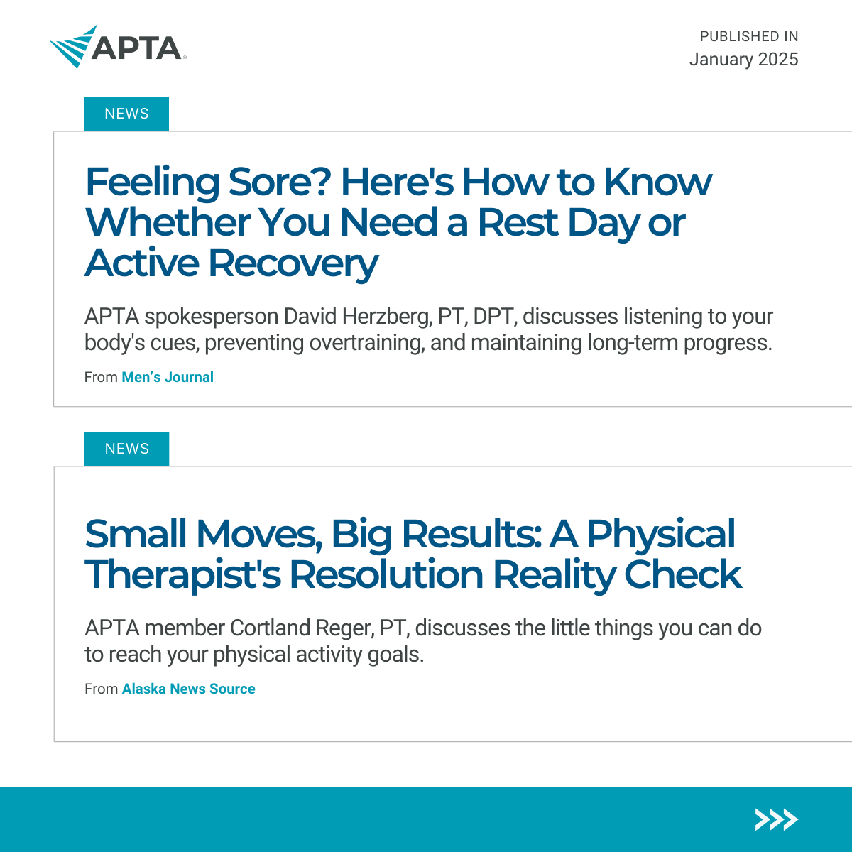 APTA_official's tweet image. PTs and PTAs continue to make headlines. 📰⭐ 

From joint health and healthy aging to recovery stories that inspire, APTA members are showing up in media and shaping how consumers understand movement and care. 

🔗 Explore this month’s roundup: apta.org/article/2026/0…

#ChoosePT