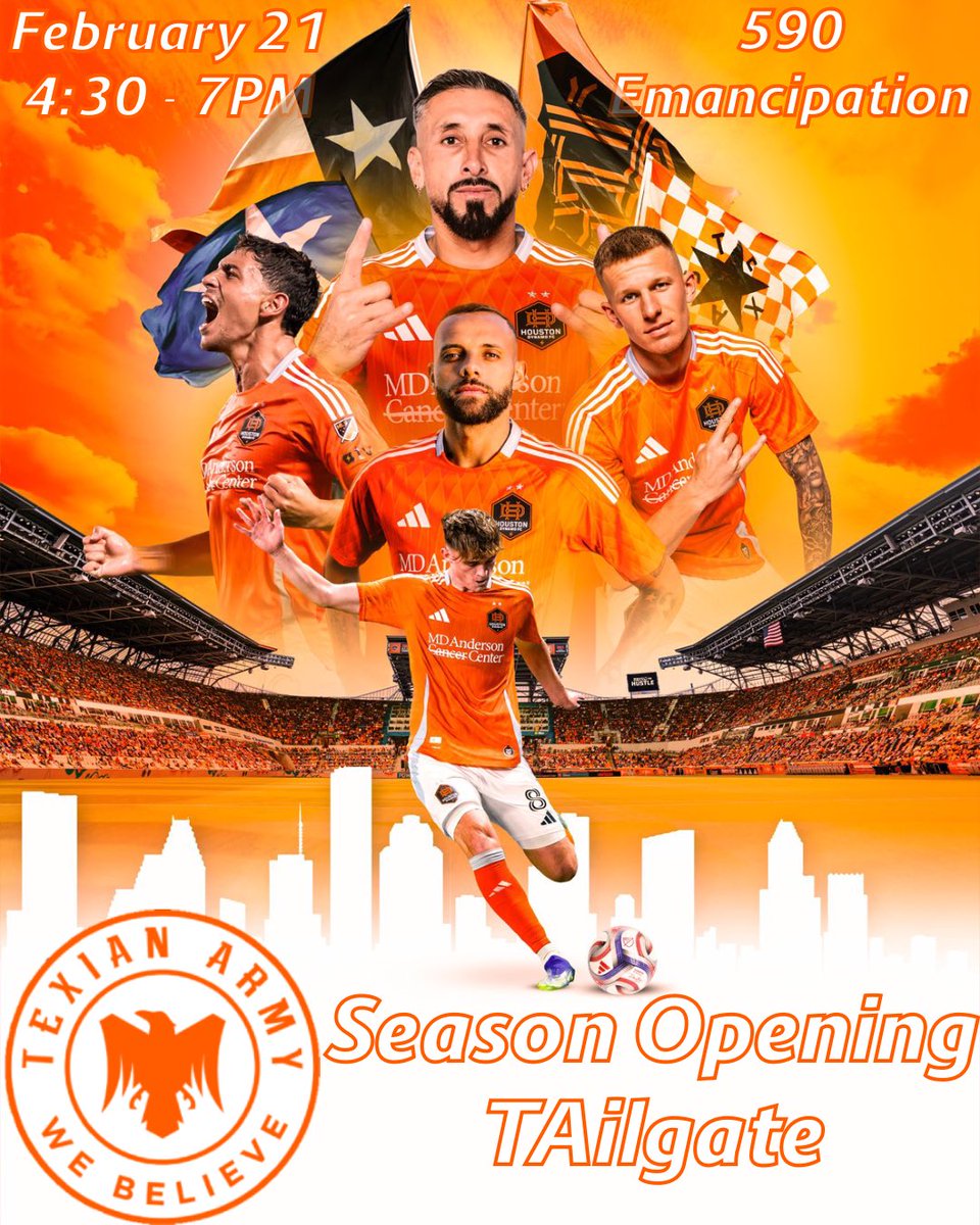 TexianArmy's tweet photo. The long offseason is over and TAilgates are BACK!  Join us at 590 Emancipation from 4:30 this Saturday February 21 for our season opener TAilgate!  Food will be Nick’s Famous Gyros and other refreshments will be available for $10 while supplies last. All Dynamo fans welcome! https://t.co/UwhEqIXWEY