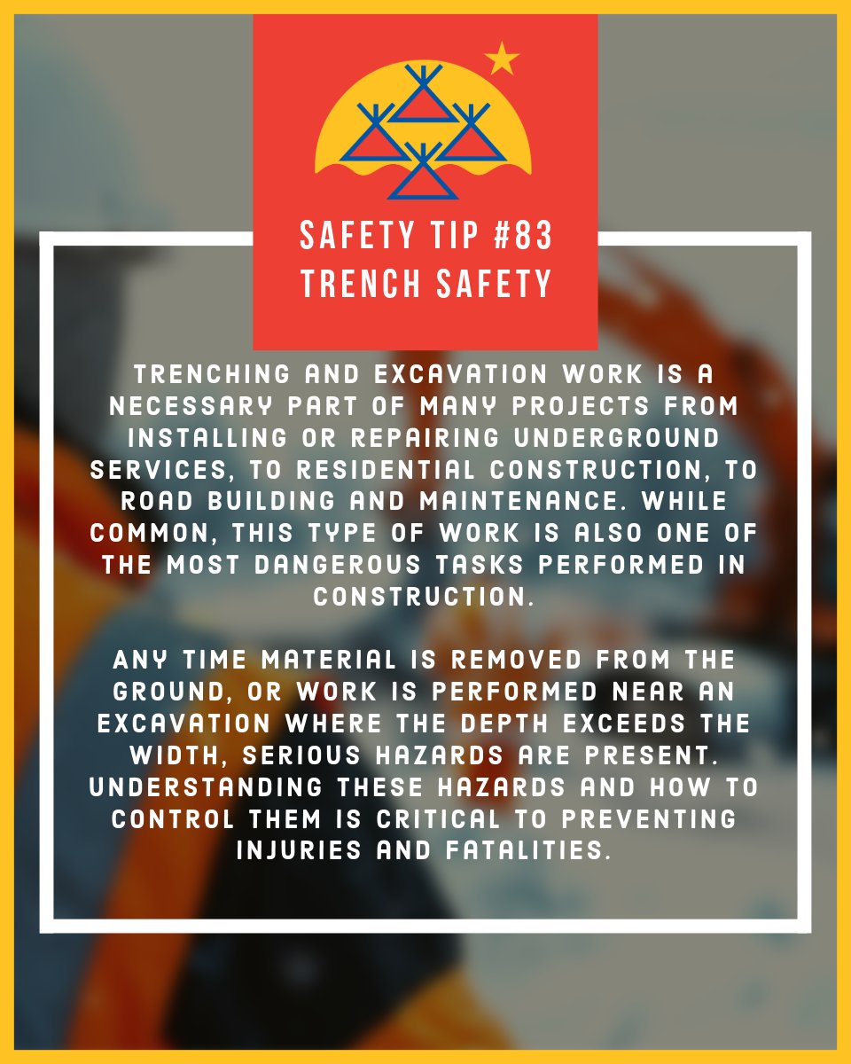 Tlichoic's tweet photo. Weekly Safety Share Safety Tip #83 Trench Safety

Read the full safety share here:
https://t.co/wQFQCzpeME https://t.co/kDixorcOa1