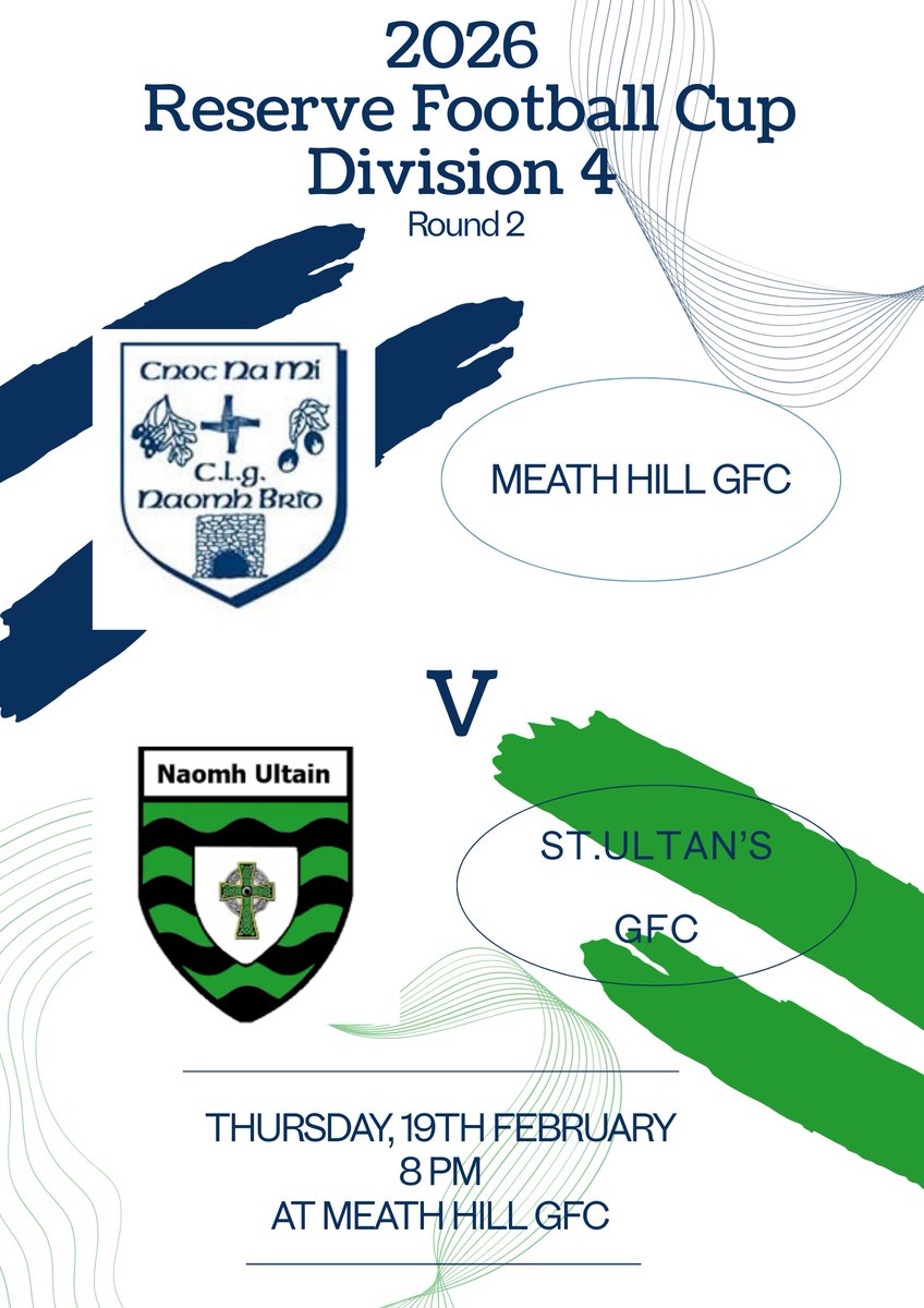 Round 2 of the Division 4 Cup is on This Thursday
Get all the latest news on the Meath Hill GAA app member.clubspot.app/club/meath-hil…