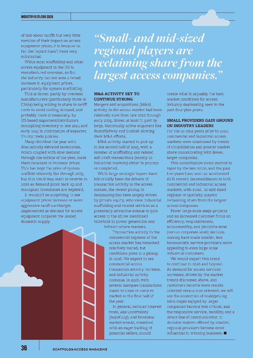 TKOMillerLLC's tweet photo. Check out this feature in Scaffold & Access Magazine highlighting insights from our very own Nick Kozik! In this article, Nick shares perspective on how 2025’s tariff-driven uncertainty impacted the access market, and why 2026 is poised for renewed momentum. Want to read the full magazine? You can find it here: https://t.co/rxt1i6tmbA