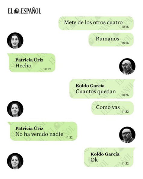 Estos whatsapss sólo demuestran que Pedro Sánchez venció a Susana Díaz con fraude y trampas. 

Que todo su entorno sea corrupto no es casual, sino causal: empezó a delinquir como forma de llegar al poder.