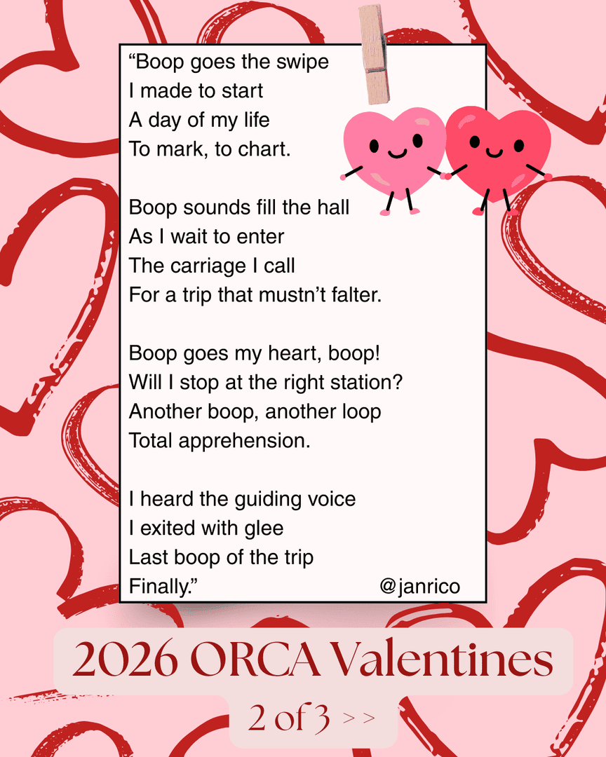 TheORCACard's tweet photo. Make my heart Boop ❤️ 

Here are the winners of our 2026 ORCA Valentine's Day Poem Contest. A big thank you to the dozens of ORCA fans that submitted poems. This is one of our favorite activities each and every year! #JoinThePod https://t.co/i7WGd5KajA