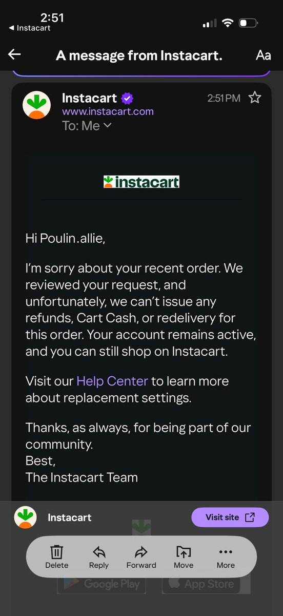 AlllieCarson's tweet photo. Do better #instacart . Placed an order today. Was missing some items when the shopper delivered. immediately put in a report &amp; was denied any resolution. There is no way to appeal &amp; now I am out over 80$ and without cat food. Billion $ company can’t even try to help. Disappointed https://t.co/P6PXD4pOH8