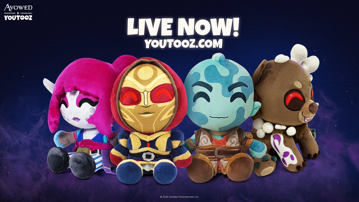 Your inventory just got a whole lot softer, Envoy. Bring a bit of Eora home with your very own Avowed plush from @Youtooz! bit.ly/4s11BGq

Featuring:
📖 Yatzli
⚔️ Inquisitor Lödwyn
⛵ Kai
🍄 Dreamscourge Bear