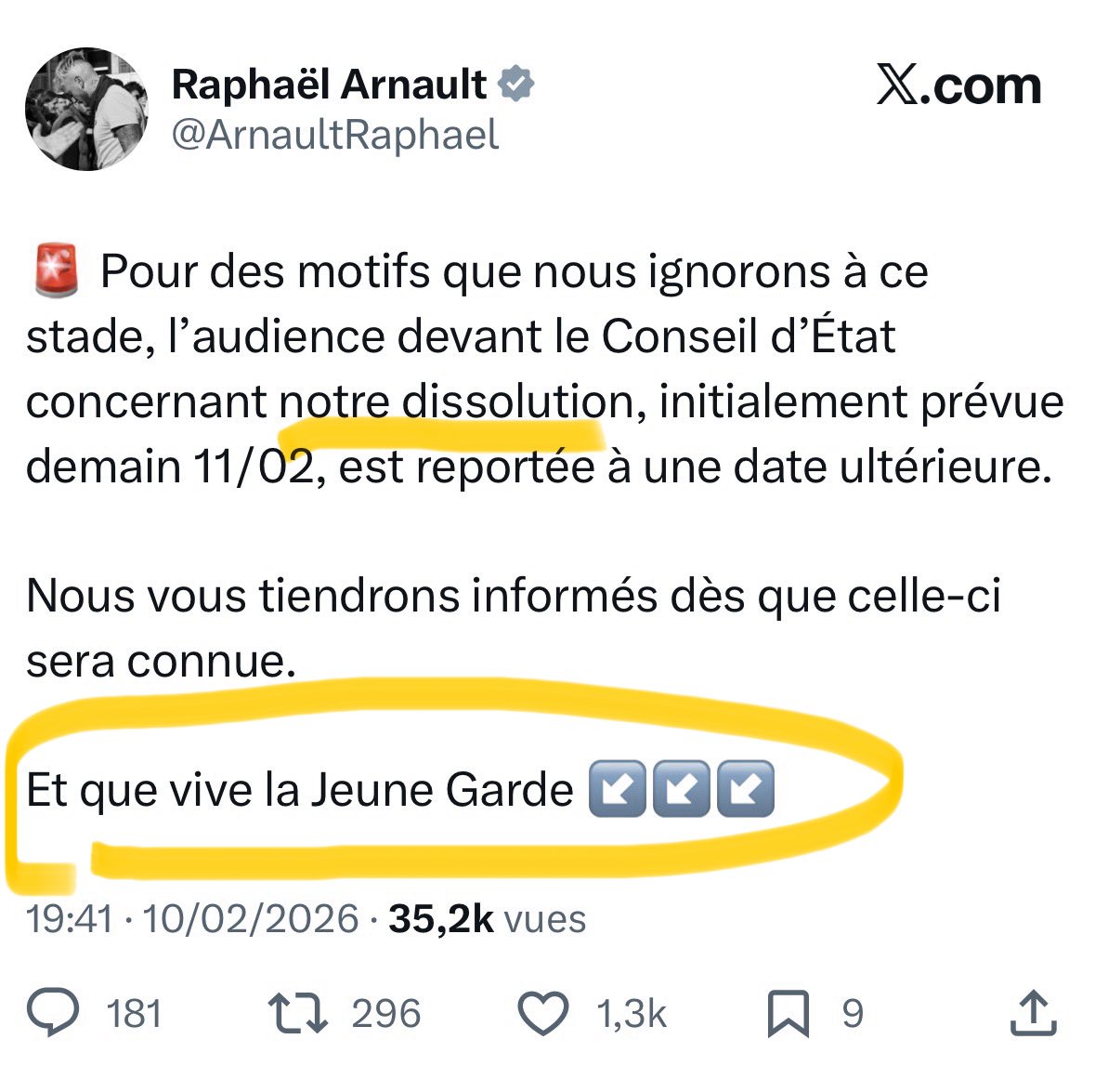 D’après plusieurs élus LFI, Raphaël Arnault n’aurait plus aucun lien avec La Jeune Garde. Ils nous prennent vraiment pour des cons !
Voilà ce que tweetait Raphaël Arnault il y a une semaine 👇