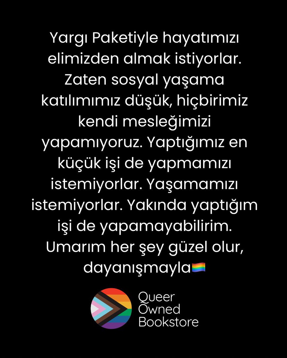 imgeyil's tweet photo. Yargı Paketiyle hayatımızı elimizden almak istiyorlar. Zaten sosyal yaşama katılımımız düşük, hiçbirimiz kendi mesleğimizi yapamıyoruz. Yaptığımız en küçük işi de yapmamızı istemiyorlar. Yaşamamızı istemiyorlar. Yakında yaptığım işi de yapamayabilirim. Dayanışmayla🏳️‍🌈🏳️‍⚧️ https://t.co/1DaFaB9hVi